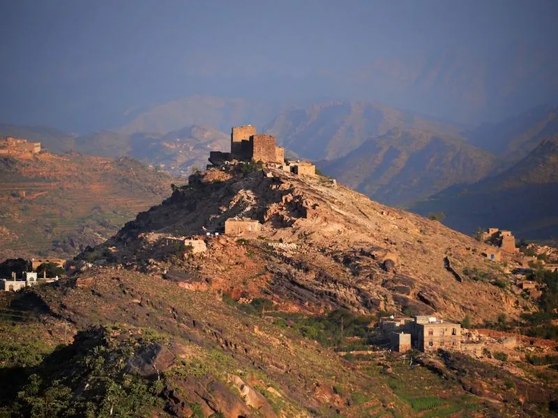 Terraced mountain village in the Yemeni highlands